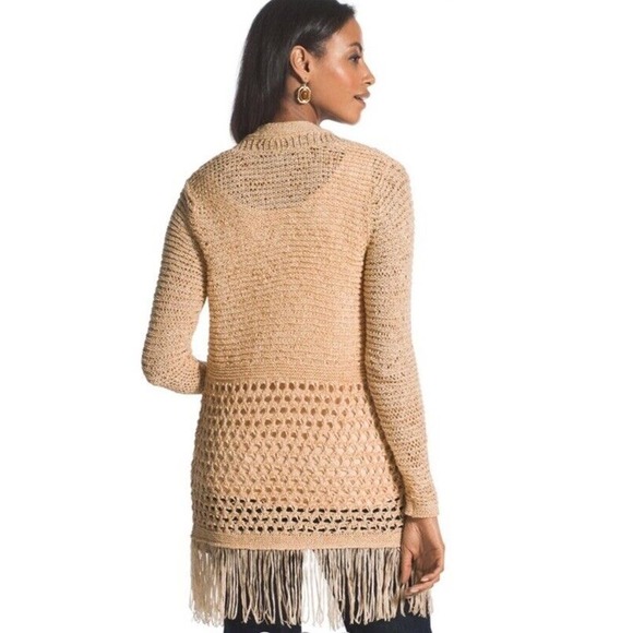 Chicos Women’s Travelers Collection Fringe Cardigan Size Large - Picture 2 of 16